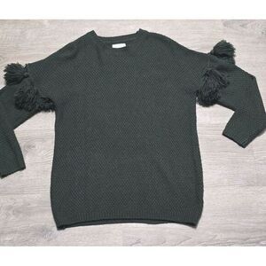 Mud Pie Women's Dark‎ Green Knit Sweater Tasseled Sleeves Size Small